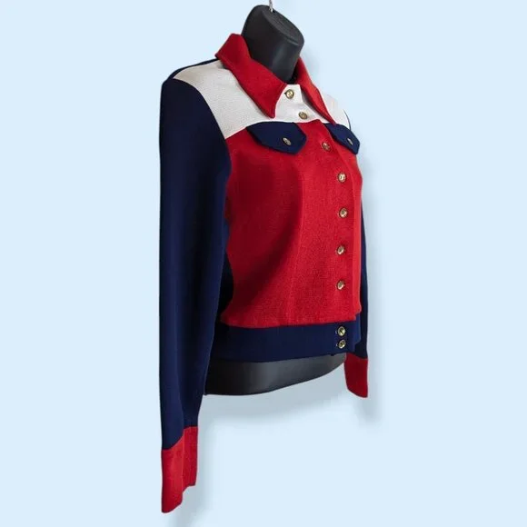 Vintage Red, White, & Blue Colour Block Top - Picture 2 of 8